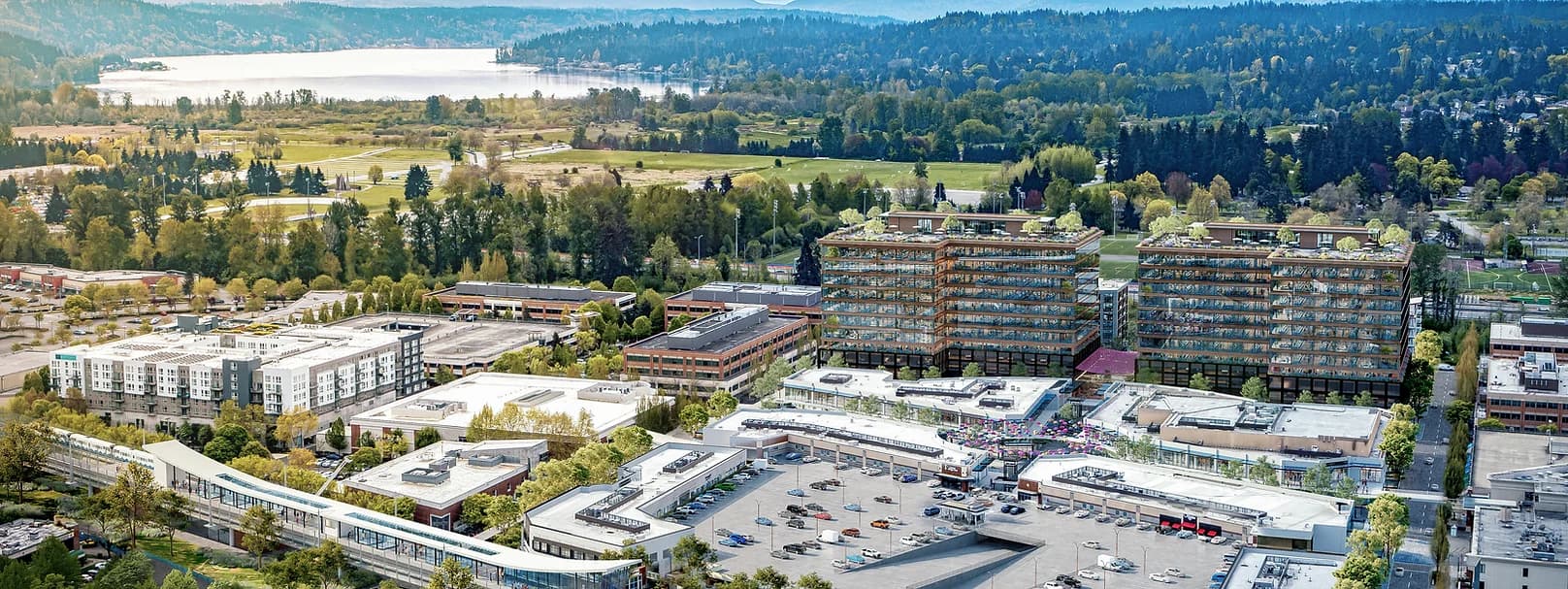 birds-eye view of redmond town center rendering